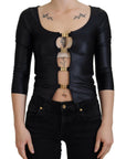 Dolce & Gabbana Black Cotton Stretch Open Chest 3/4 Sleeve Top