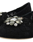 Dolce & Gabbana Black Taormina Lace Crystals Flats Shoes