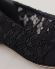 Dolce & Gabbana Black Taormina Lace Crystals Flats Shoes