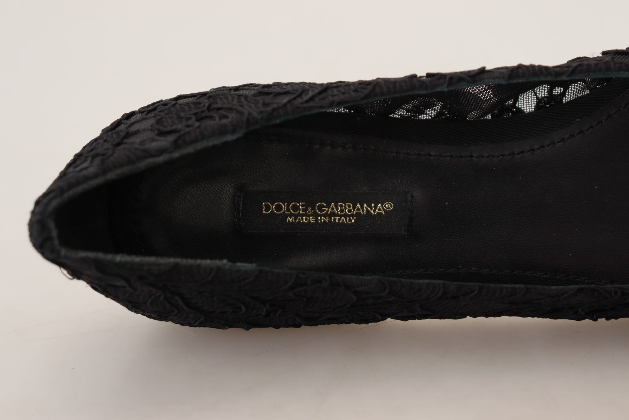 Dolce &amp; Gabbana Black Taormina Lace Crystals Flats Shoes
