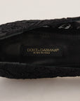 Dolce & Gabbana Black Taormina Lace Crystals Flats Shoes