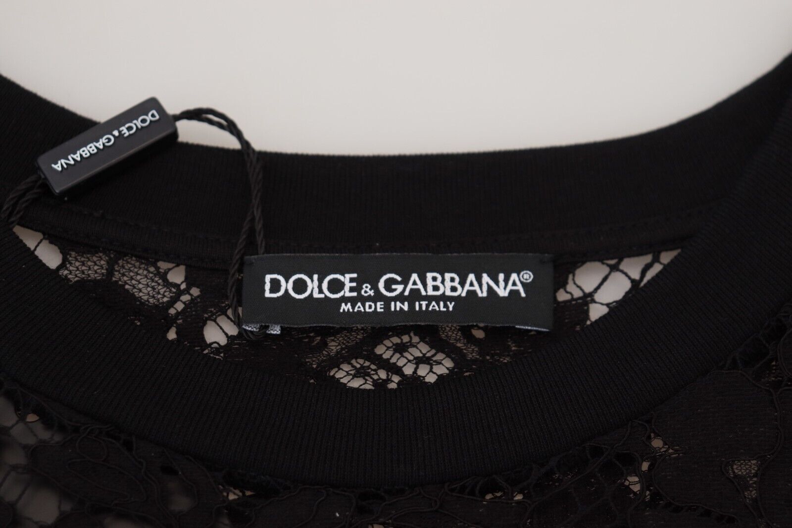 Dolce &amp; Gabbana Black Floral Lace Cotton Shift Mini Dress
