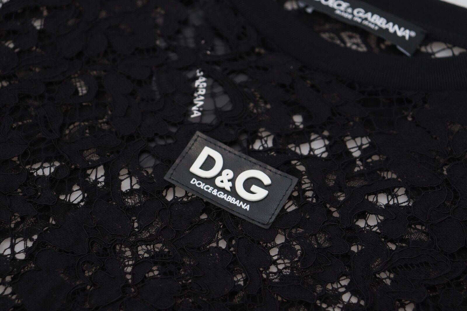 Dolce &amp; Gabbana Black Floral Lace Cotton Shift Mini Dress