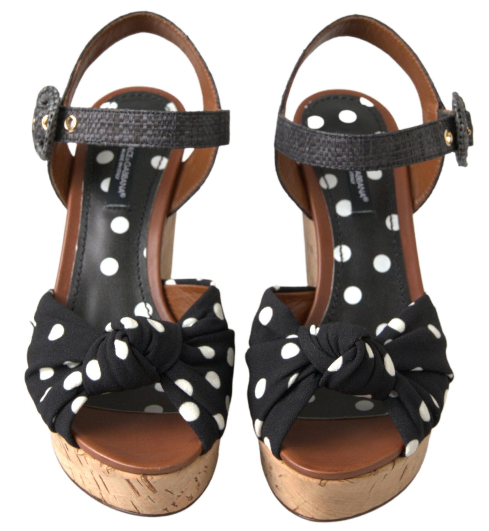 Dolce &amp; Gabbana Black  Wedges Polka Dotted Ankle Strap Shoes Sandals