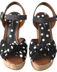 Dolce & Gabbana Black  Wedges Polka Dotted Ankle Strap Shoes Sandals