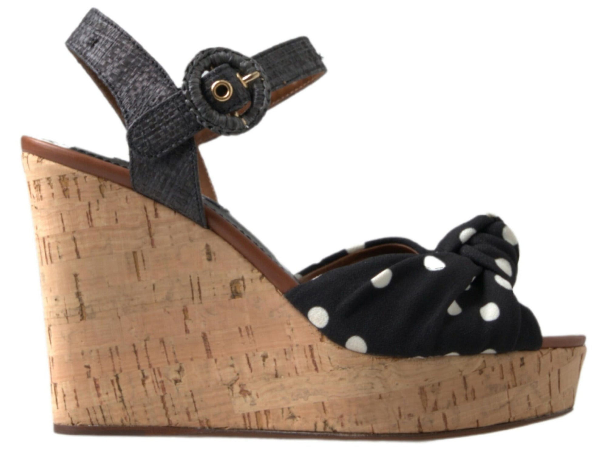 Dolce &amp; Gabbana Black  Wedges Polka Dotted Ankle Strap Shoes Sandals