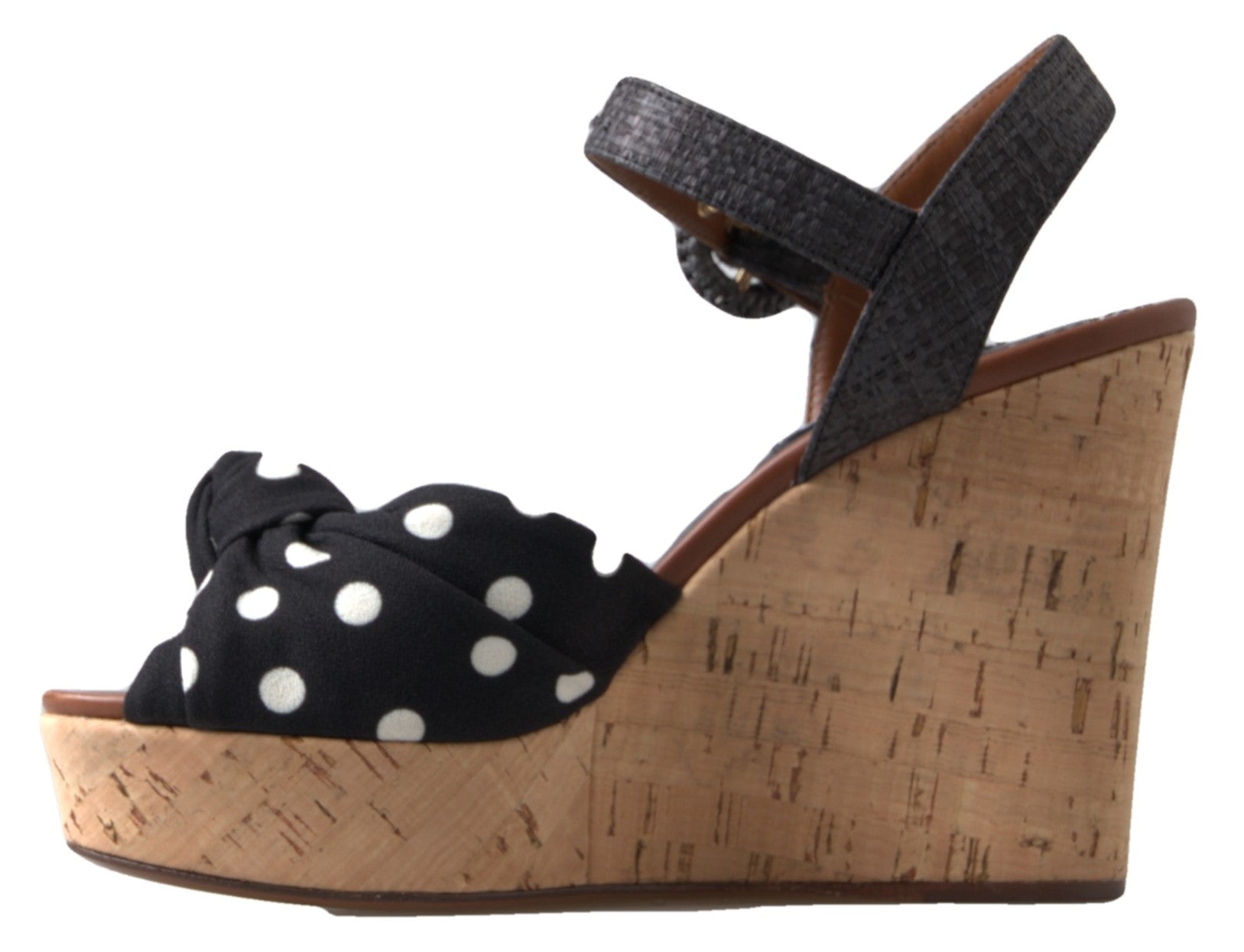 Dolce &amp; Gabbana Black  Wedges Polka Dotted Ankle Strap Shoes Sandals