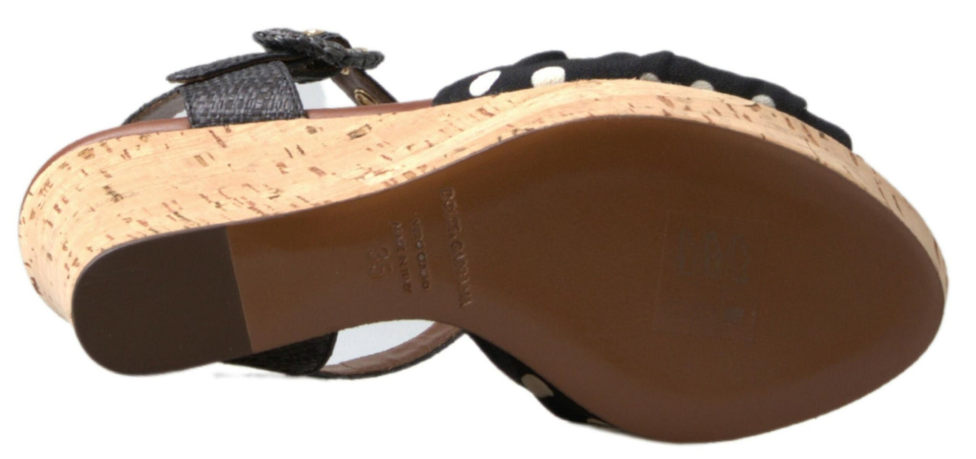 Dolce &amp; Gabbana Black  Wedges Polka Dotted Ankle Strap Shoes Sandals