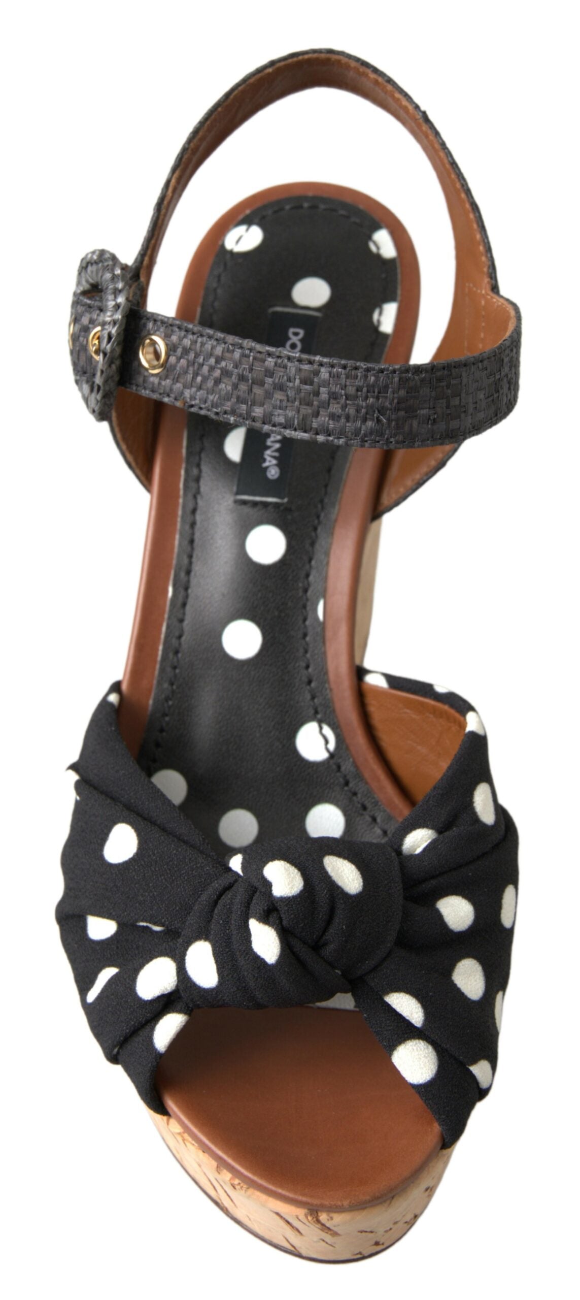Dolce &amp; Gabbana Black  Wedges Polka Dotted Ankle Strap Shoes Sandals