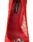 Dolce & Gabbana Red Taormina Lace Crystal Heels Pumps Shoes