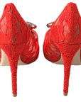 Dolce & Gabbana Red Taormina Lace Crystal Heels Pumps Shoes