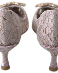 Dolce & Gabbana Pink Floral Lace DG Crystal Pumps Shoes