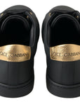Dolce & Gabbana Black Gold Leather Classic Sneakers Shoes