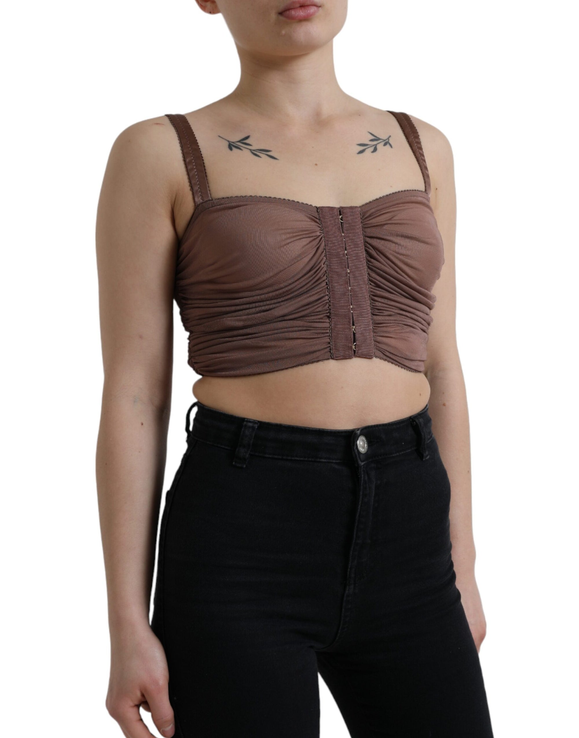 Dolce &amp; Gabbana Brown Viscose Bustier Sleeveless Cropped Top