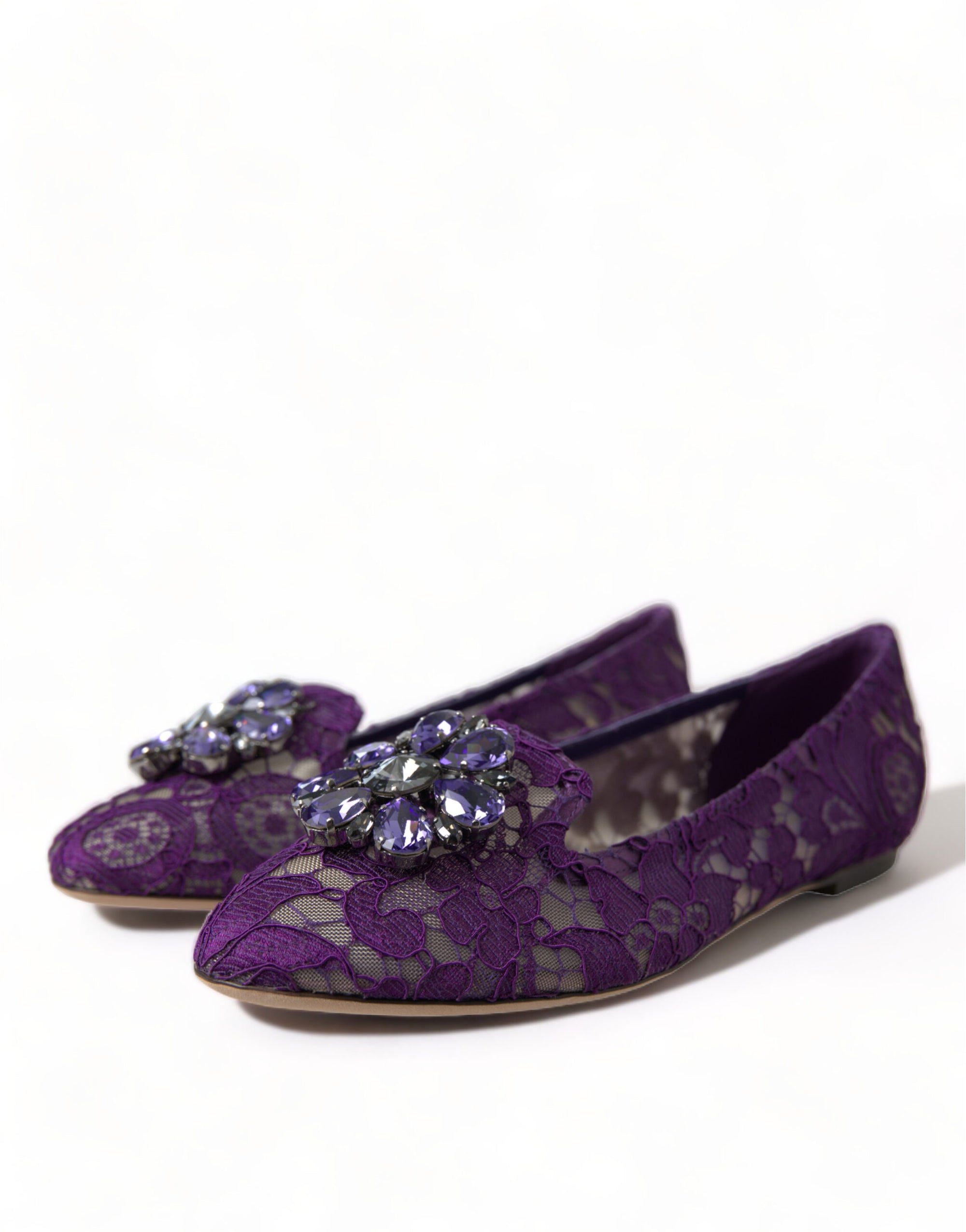 Dolce &amp; Gabbana Purple Vally Taormina Lace Crystals Flats Shoes