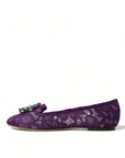 Dolce & Gabbana Purple Vally Taormina Lace Crystals Flats Shoes