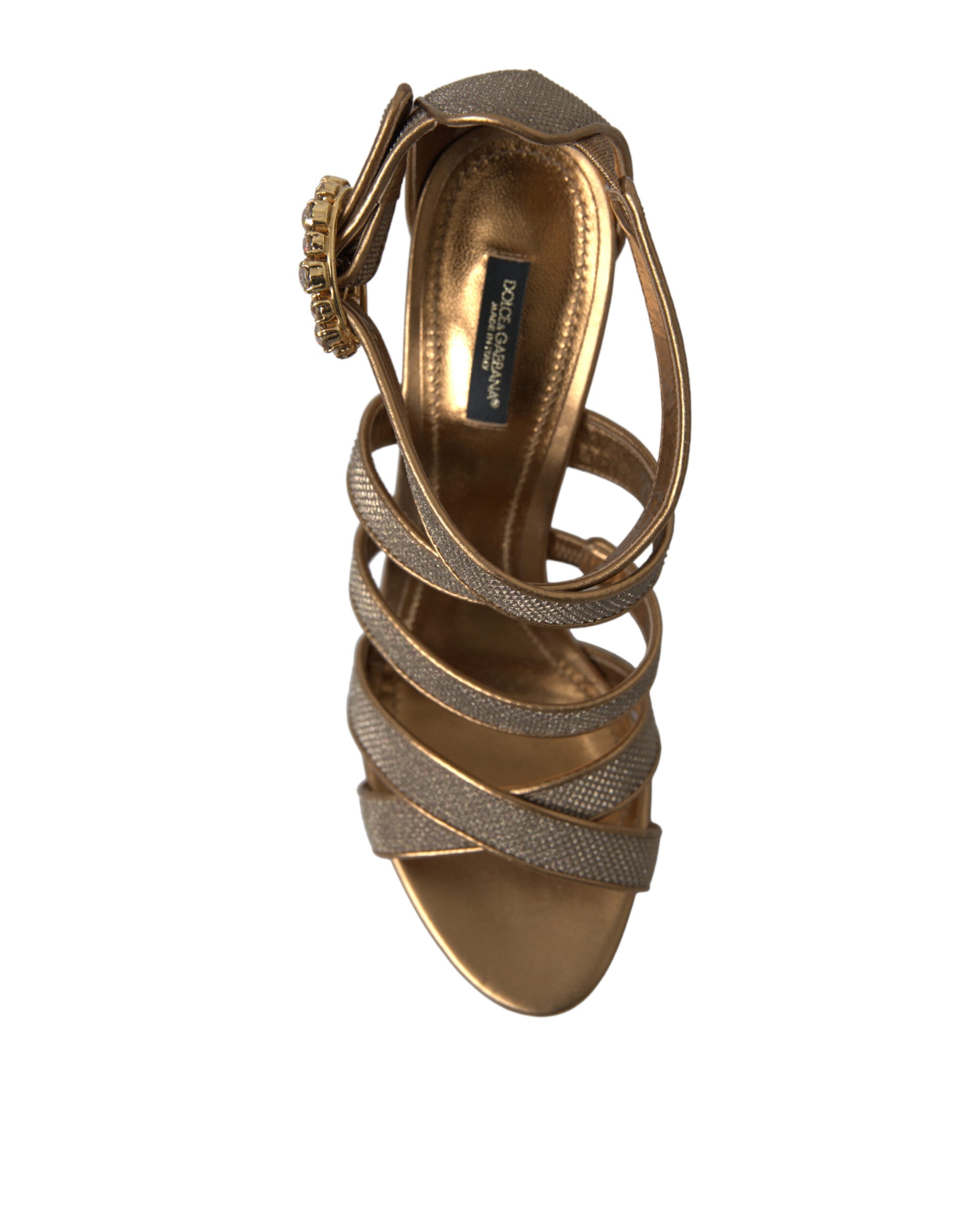 Dolce &amp; Gabbana Bronze Crystal Strap Heels Sandals Shoes