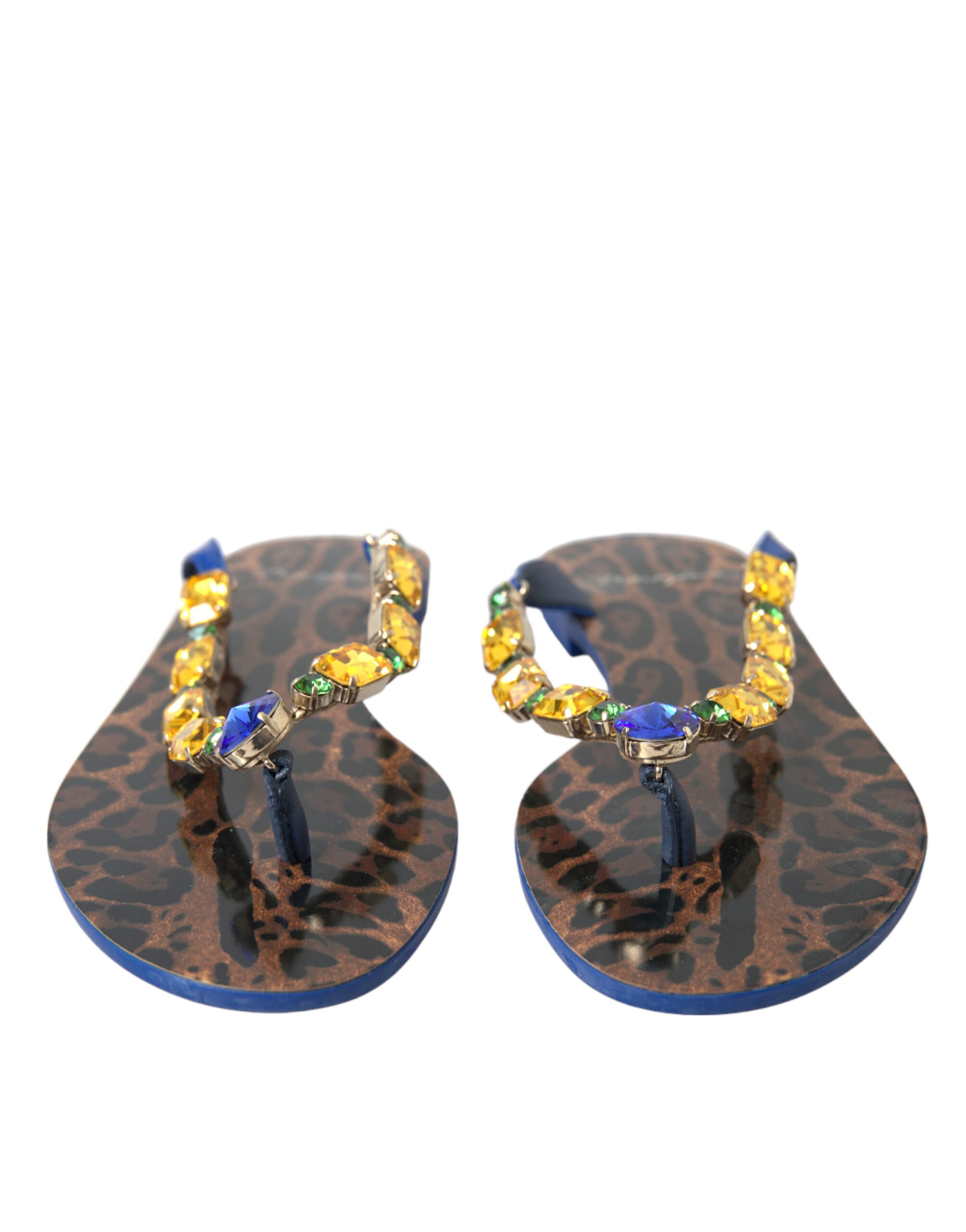 Dolce &amp; Gabbana Blue Crystals Flats Sandals Beachwear Shoes