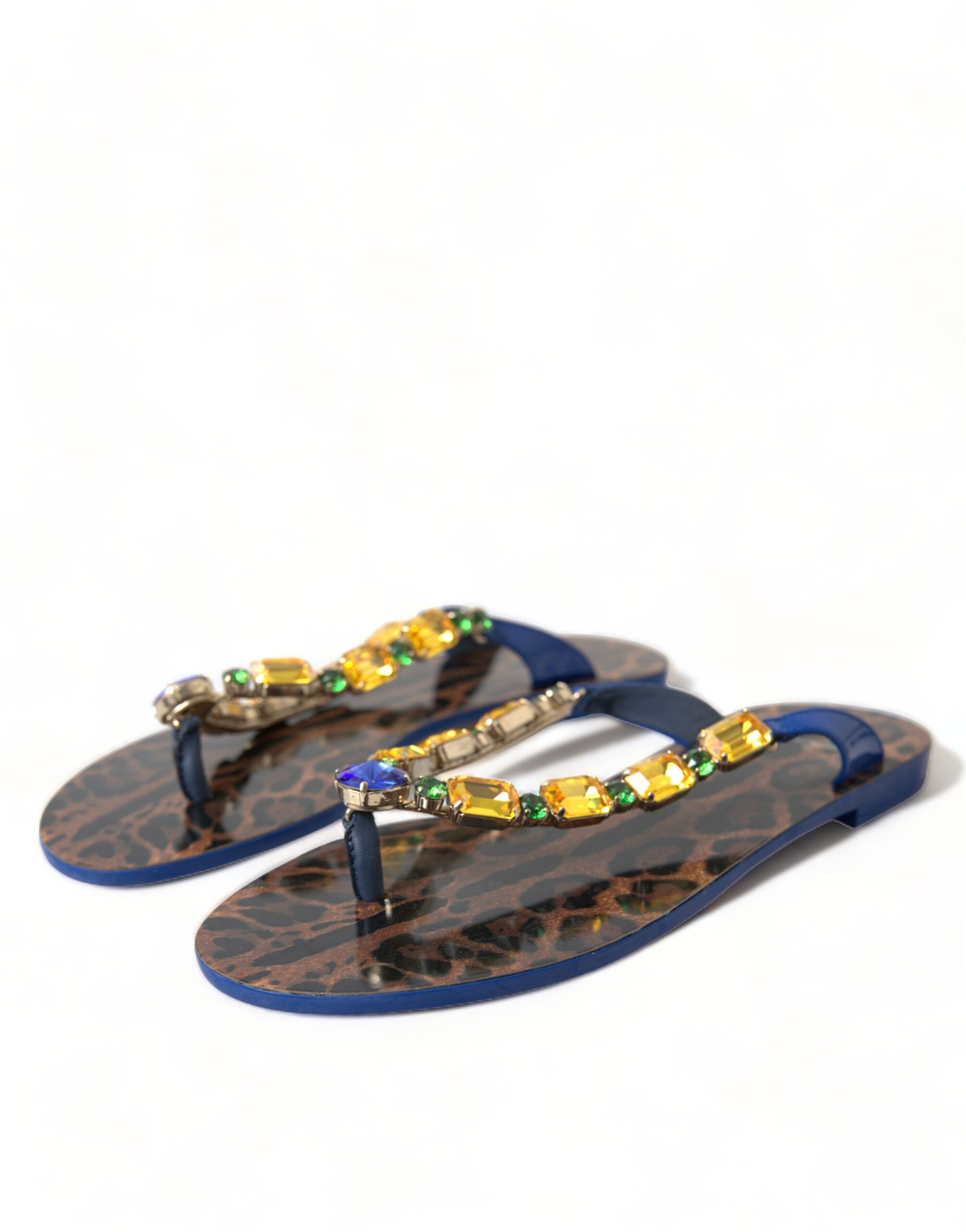 Dolce &amp; Gabbana Blue Crystals Flats Sandals Beachwear Shoes