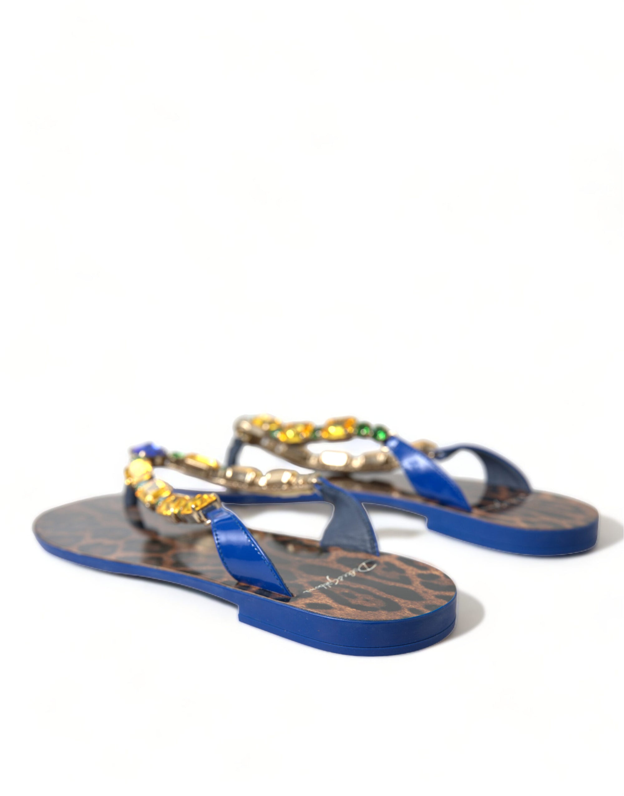 Dolce &amp; Gabbana Blue Crystals Flats Sandals Beachwear Shoes