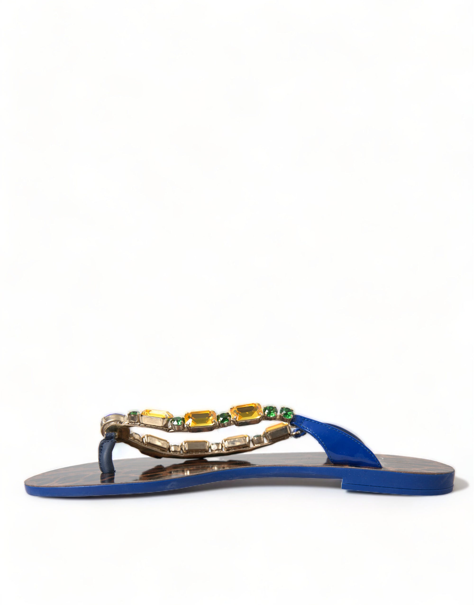 Dolce &amp; Gabbana Blue Crystals Flats Sandals Beachwear Shoes