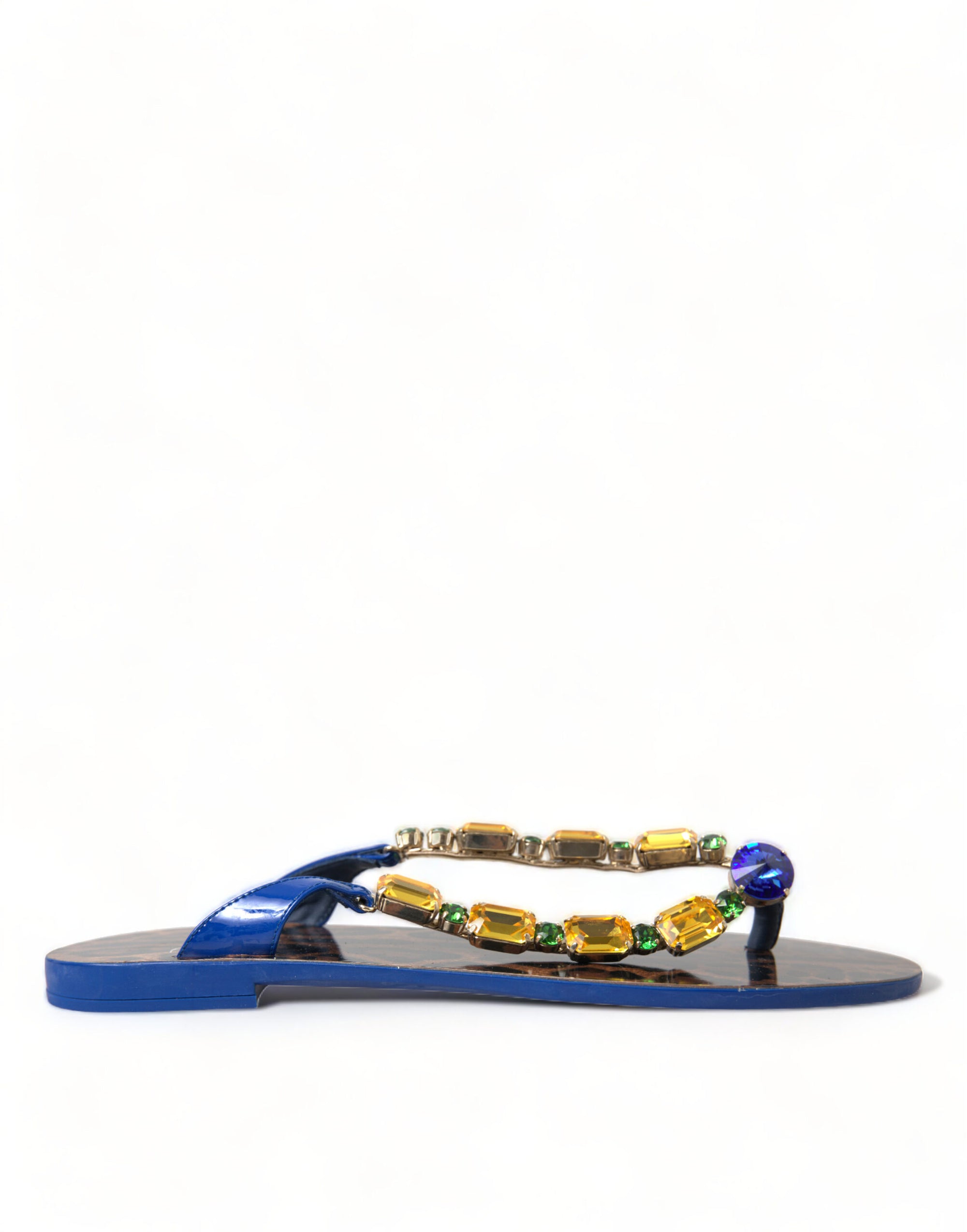 Dolce &amp; Gabbana Blue Crystals Flats Sandals Beachwear Shoes