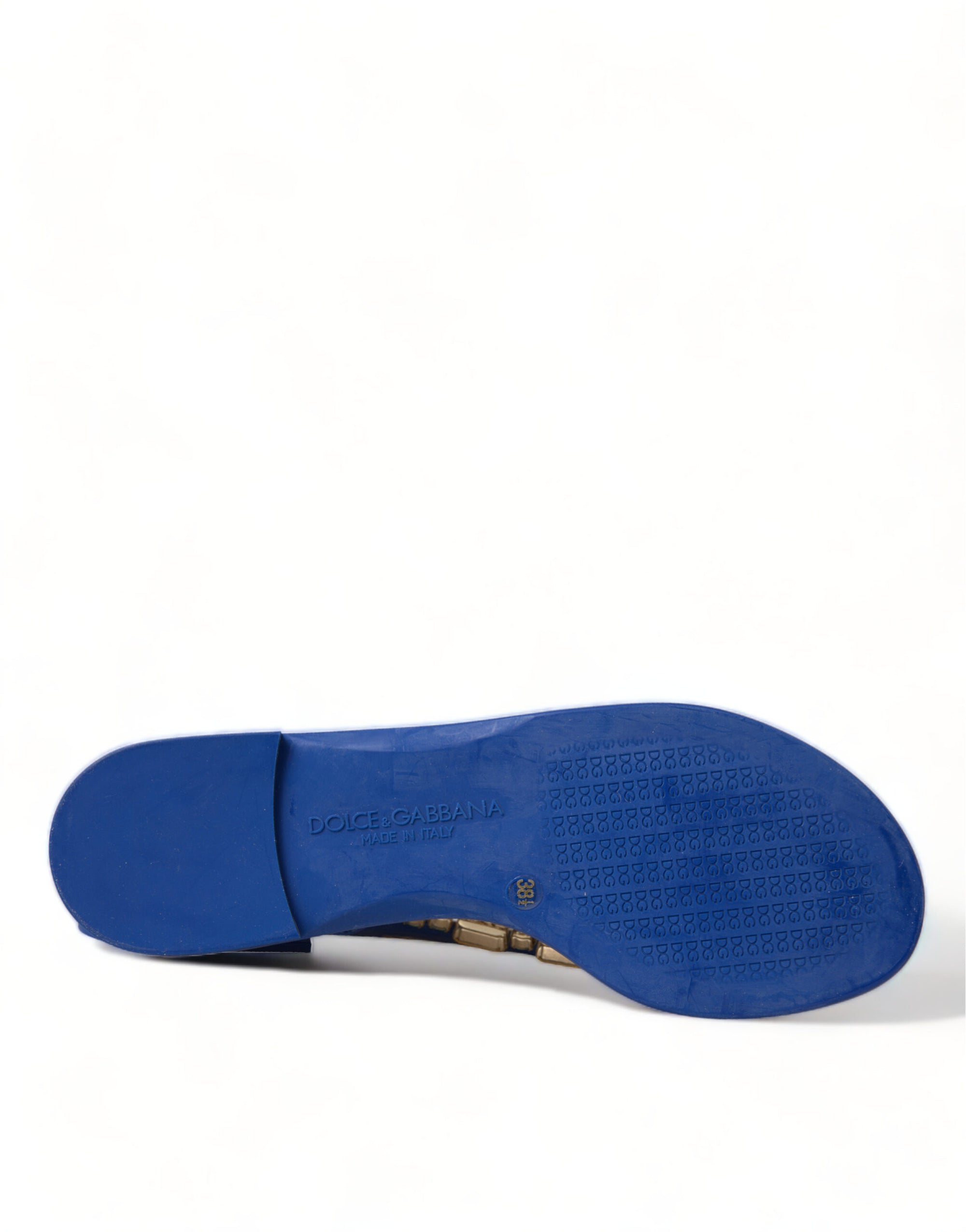 Dolce &amp; Gabbana Blue Crystals Flats Sandals Beachwear Shoes