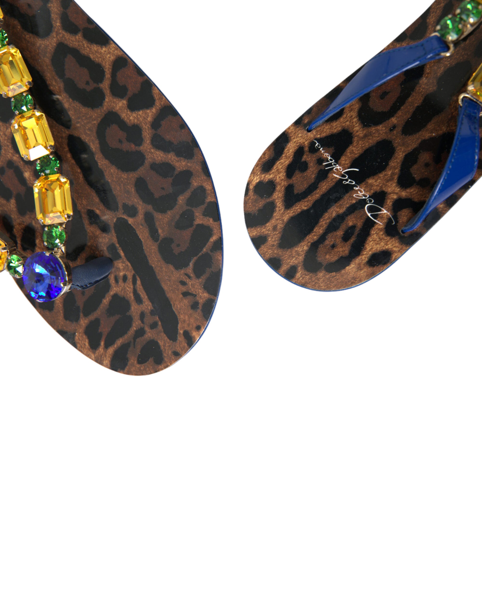 Dolce &amp; Gabbana Blue Crystals Flats Sandals Beachwear Shoes