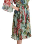 Dolce & Gabbana Multicolor Green Floral Silk Wrap Midi Dress