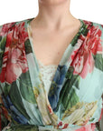 Dolce & Gabbana Multicolor Green Floral Silk Wrap Midi Dress