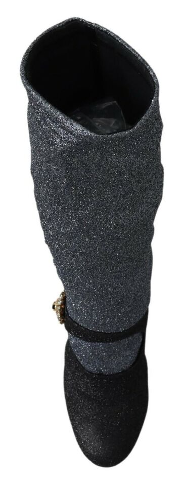 Dolce &amp; Gabbana Black Crystal Mary Janes Booties Shoes
