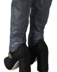 Dolce & Gabbana Black Crystal Mary Janes Booties Shoes