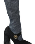 Dolce & Gabbana Black Crystal Mary Janes Booties Shoes