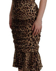 Dolce & Gabbana Brown Leopard Print Ruched Midi Dress