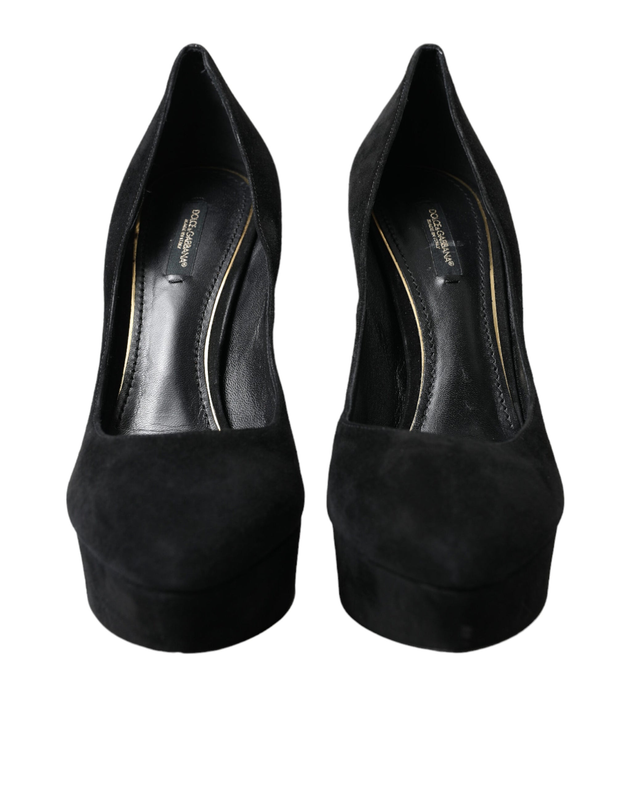 Dolce &amp; Gabbana Black Suede Leather Platform Heel Pumps Shoes