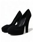 Dolce & Gabbana Black Suede Leather Platform Heel Pumps Shoes
