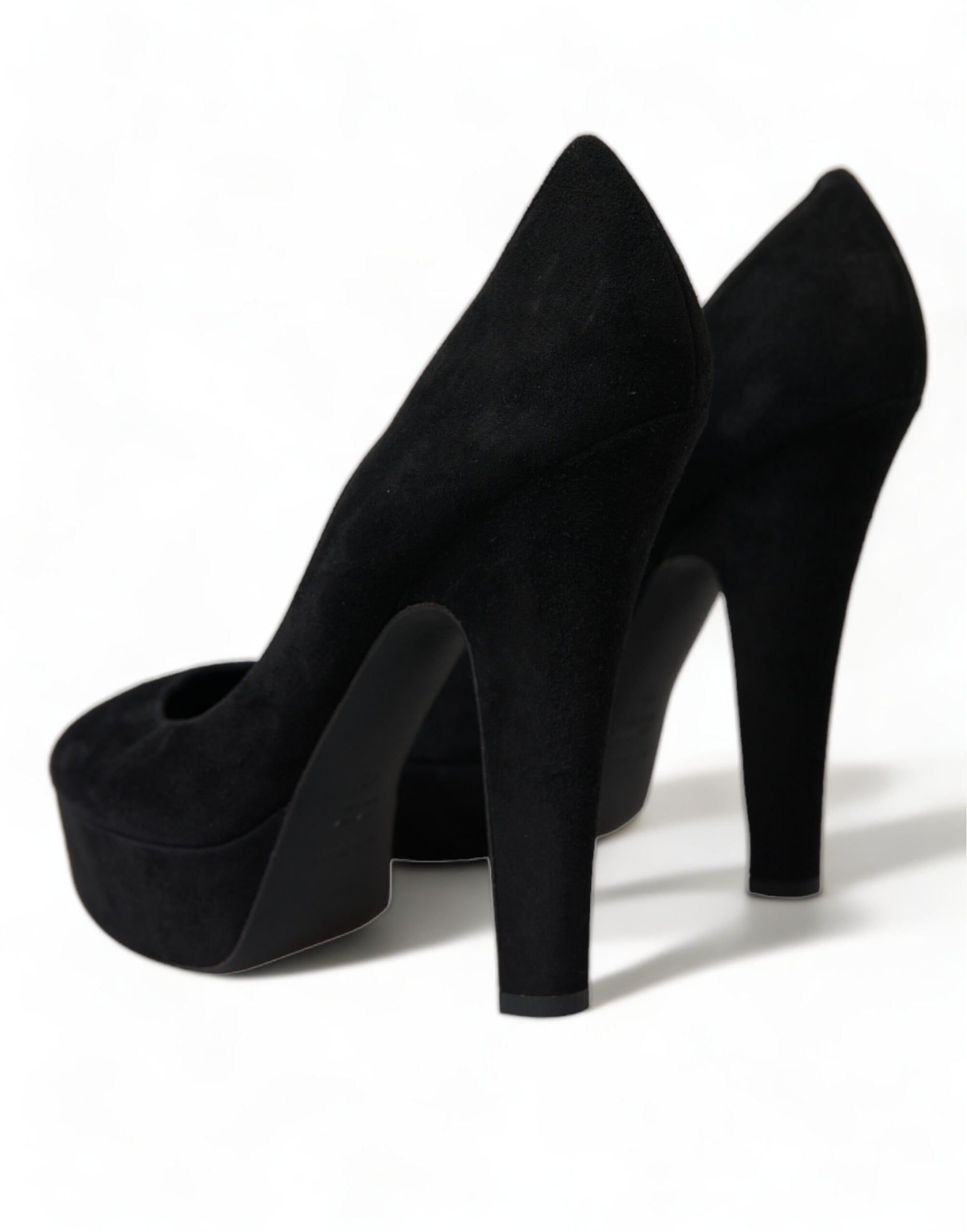 Dolce &amp; Gabbana Black Suede Leather Platform Heel Pumps Shoes