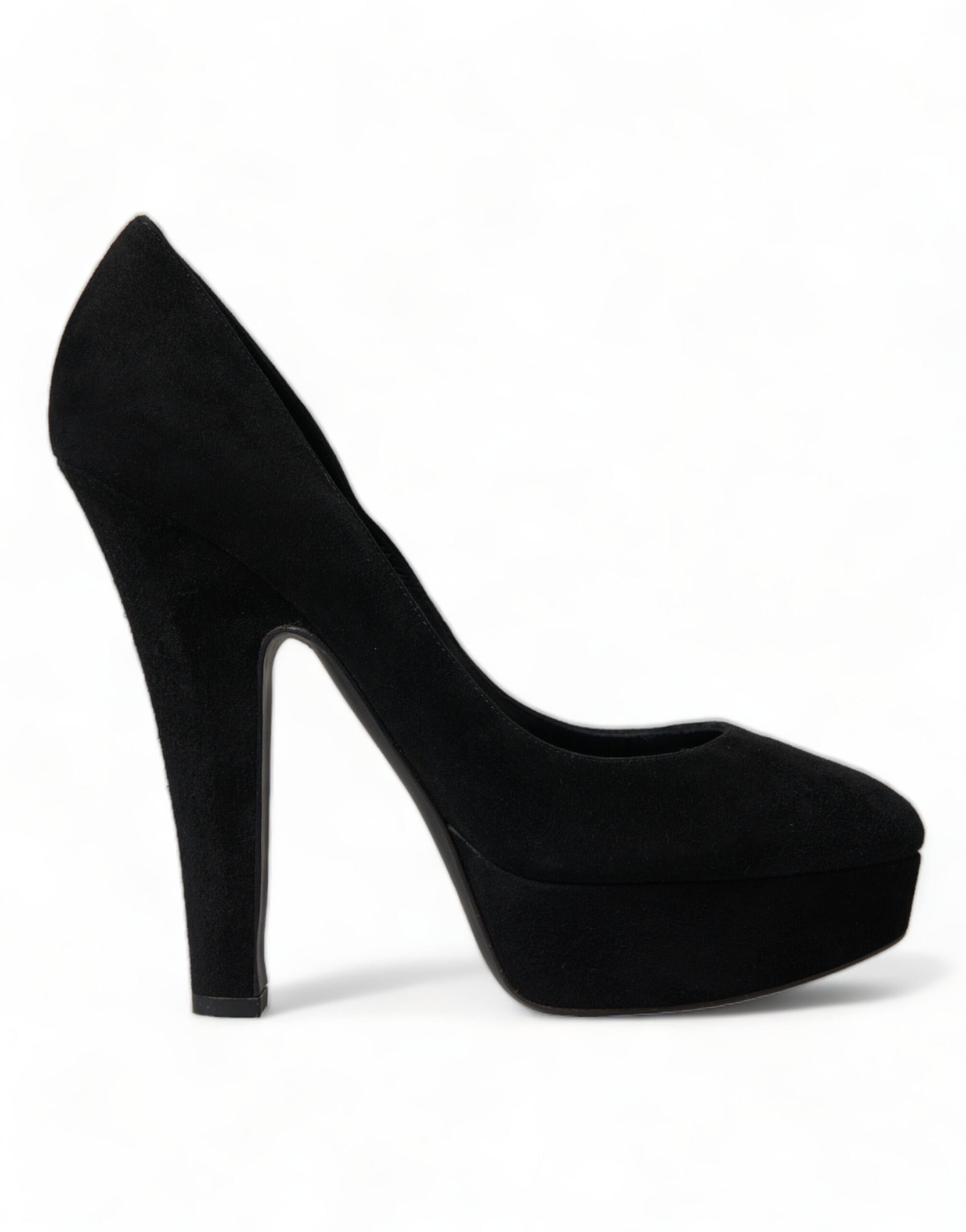 Dolce &amp; Gabbana Black Suede Leather Platform Heel Pumps Shoes
