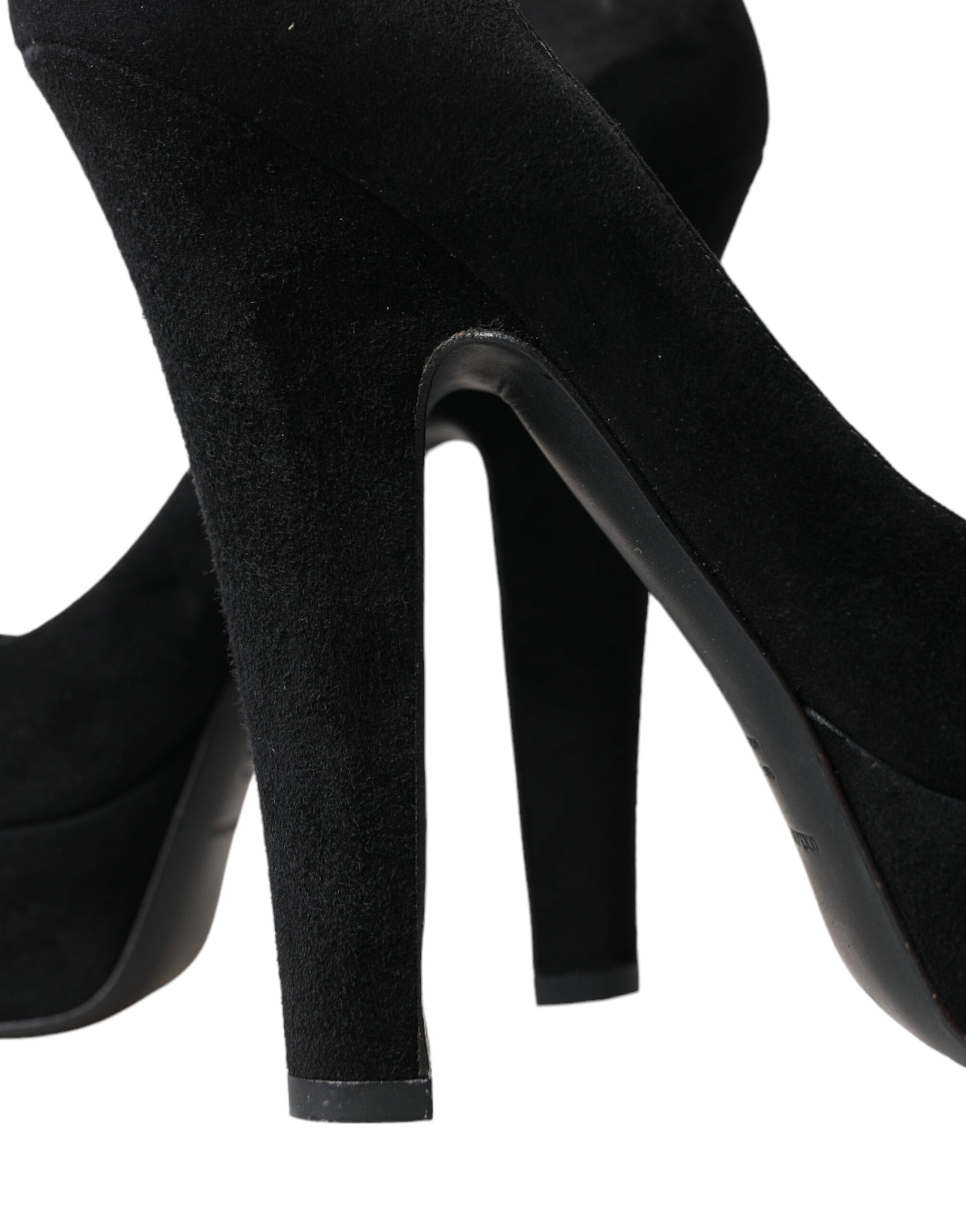Dolce &amp; Gabbana Black Suede Leather Platform Heel Pumps Shoes