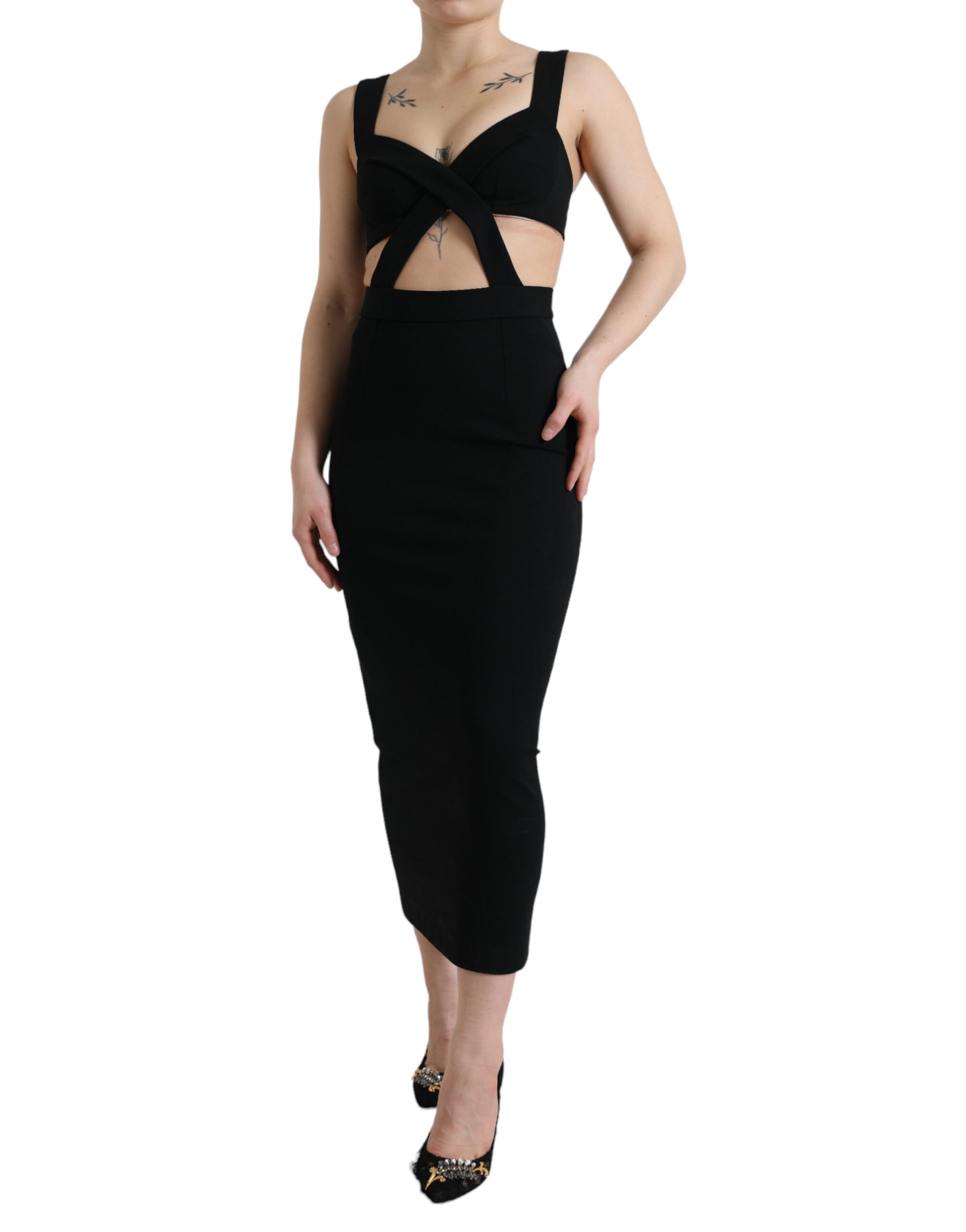 Dolce &amp; Gabbana Black Cut Out Sleeveless Bodycon Midi Dress