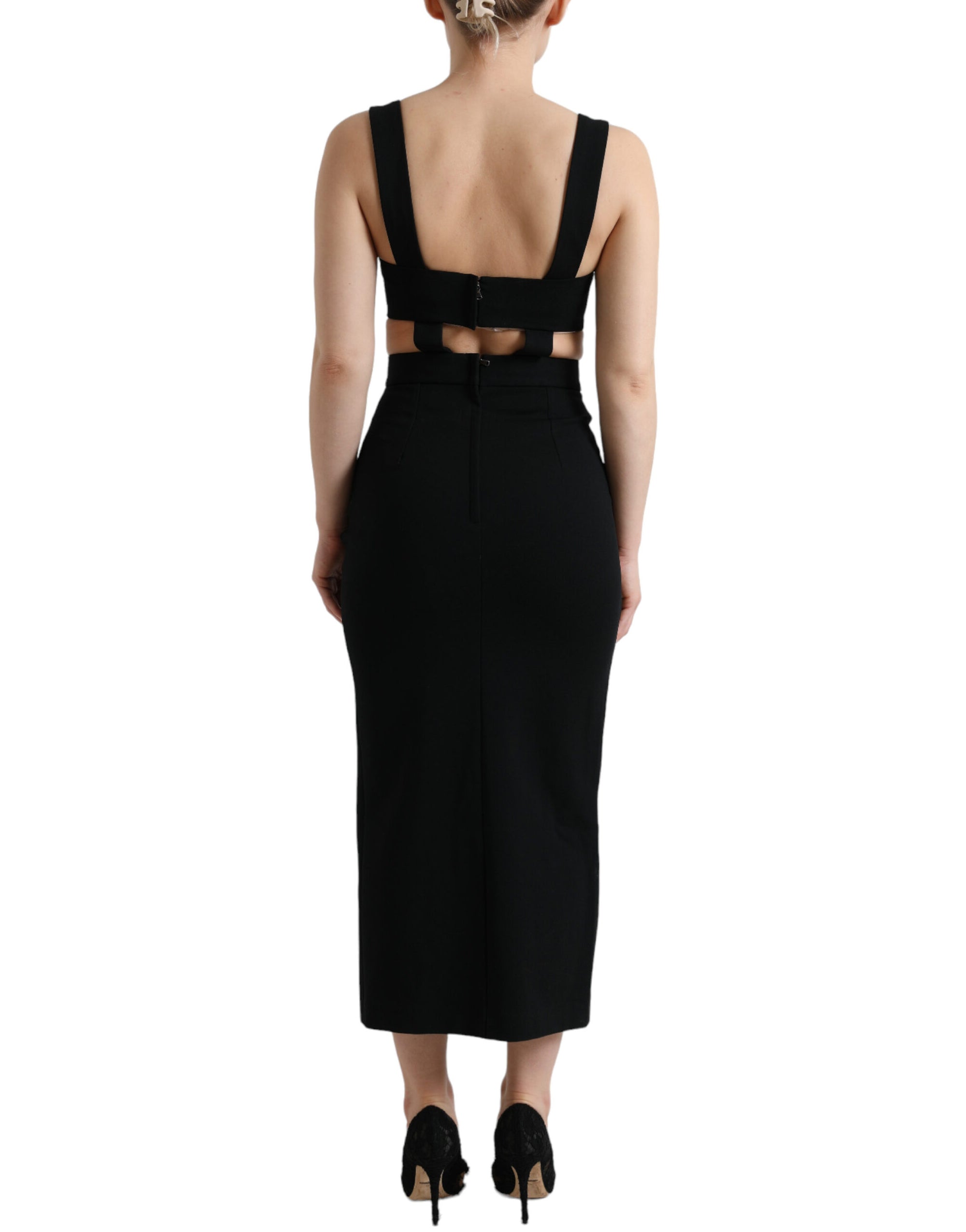 Dolce &amp; Gabbana Black Cut Out Sleeveless Bodycon Midi Dress