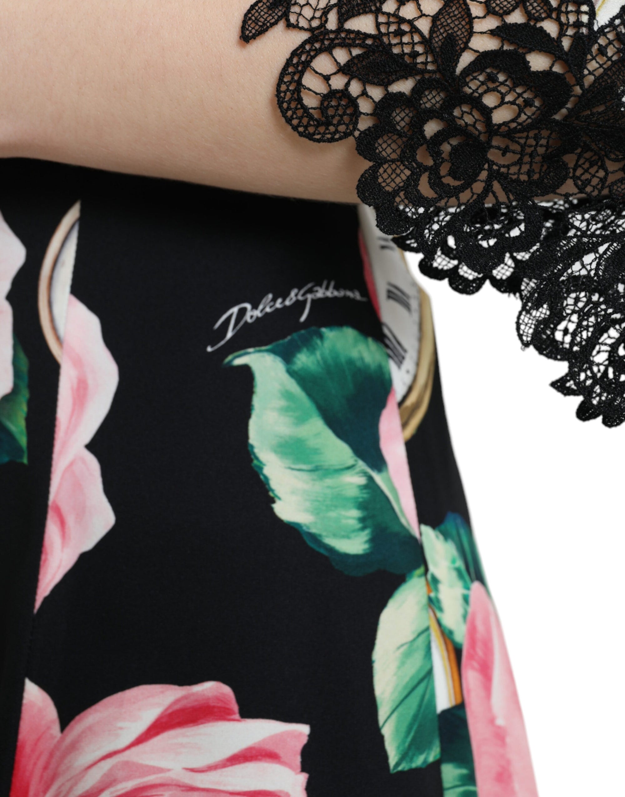 Dolce &amp; Gabbana Black Floral Embellished Lace A-line Dress