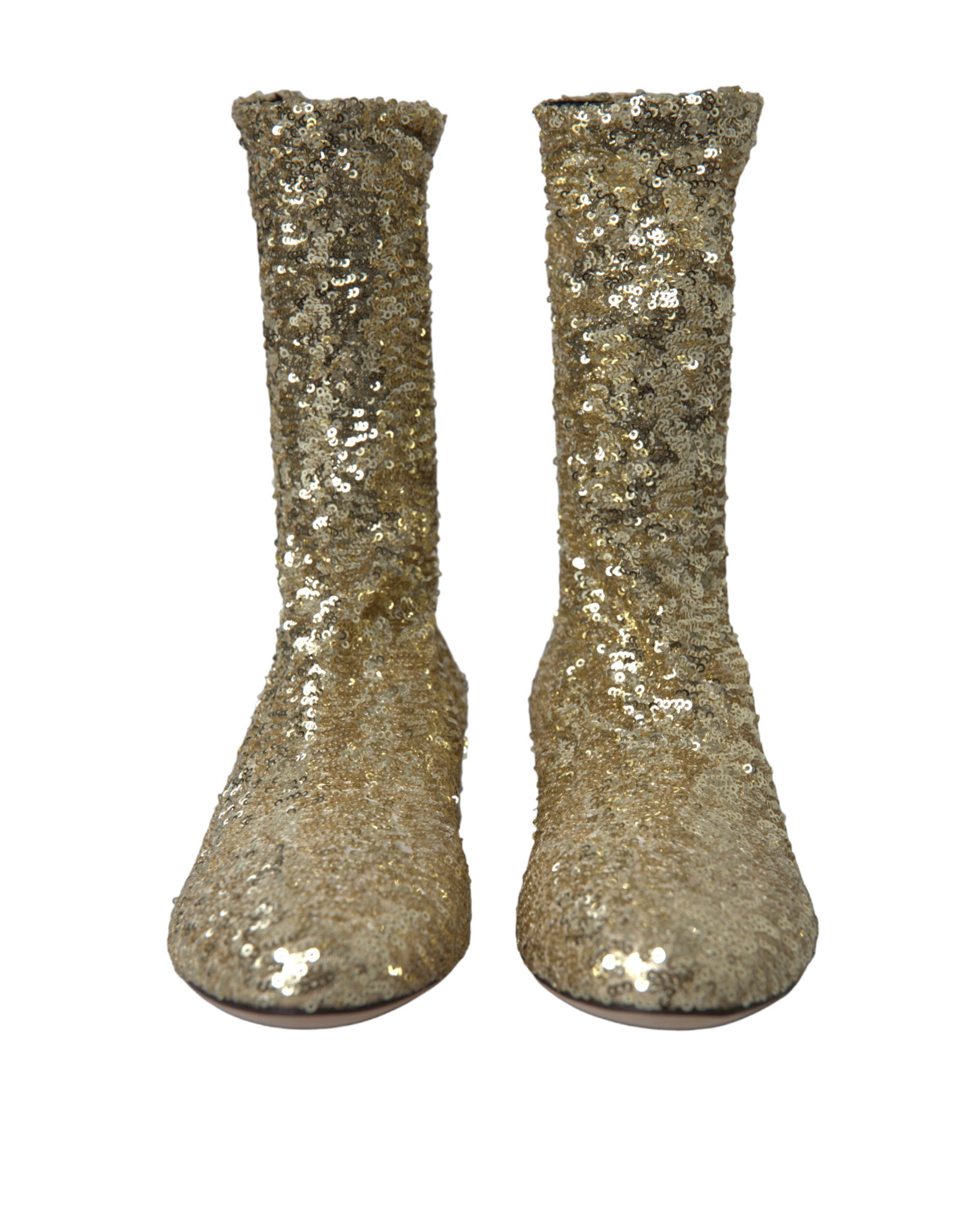Dolce &amp; Gabbana Gold Sequined Short Boots Stretch Shoes