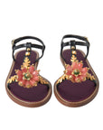 Dolce & Gabbana Black Crystal Gold Sandals Leather Shoes