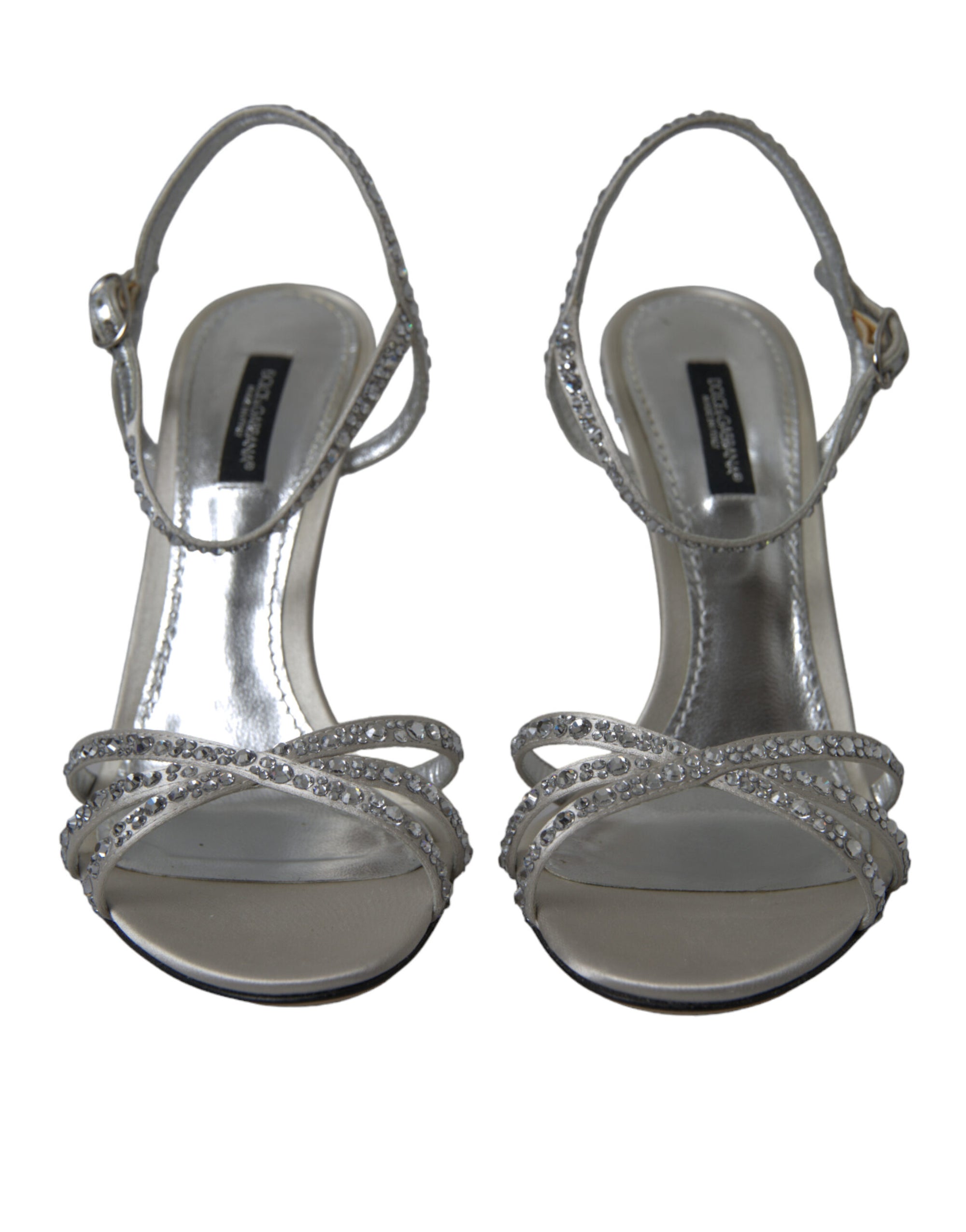 Dolce &amp; Gabbana Silver Crystal Ankle Strap Sandals Shoes