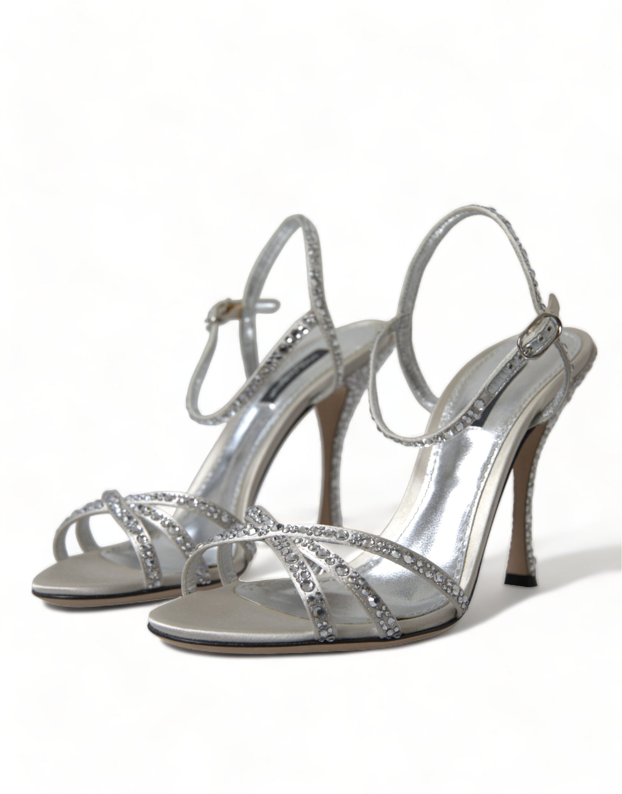 Dolce &amp; Gabbana Silver Crystal Ankle Strap Sandals Shoes