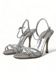 Dolce & Gabbana Silver Crystal Ankle Strap Sandals Shoes