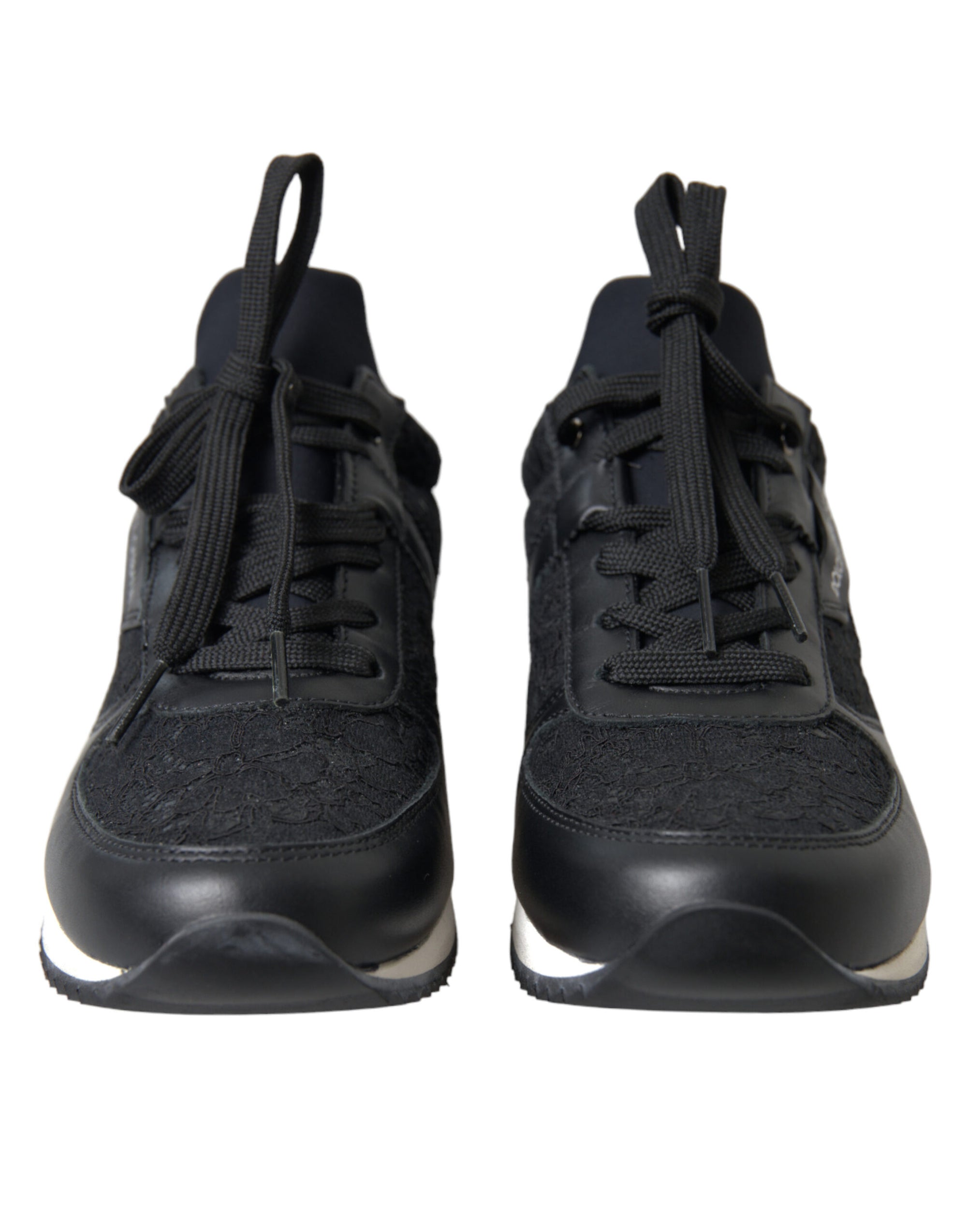 Dolce &amp; Gabbana Black Floral Lace Leather Sneakers Shoes
