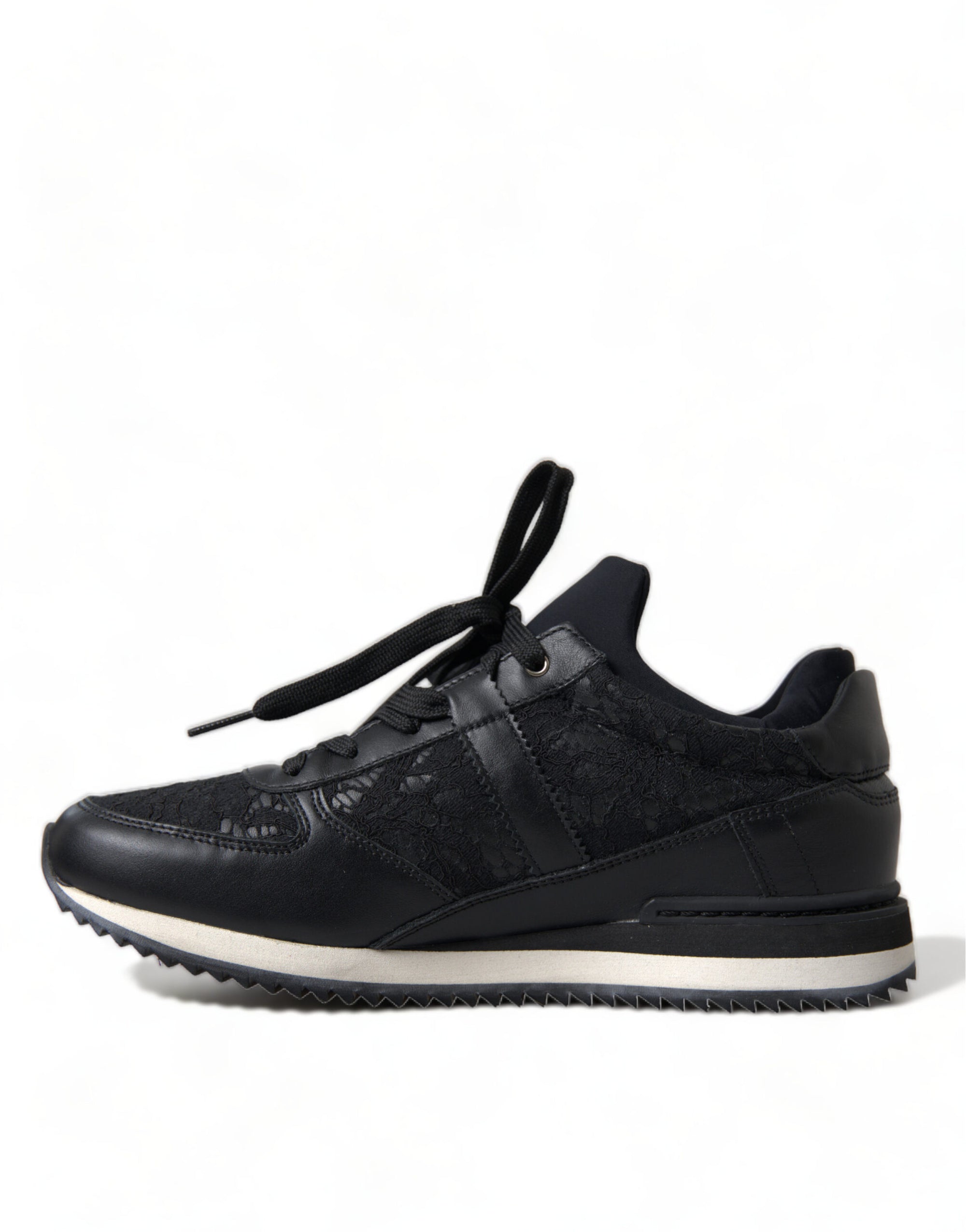 Dolce &amp; Gabbana Black Floral Lace Leather Sneakers Shoes