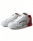 Dolce & Gabbana White Red Lace Up Womens Low Top Sneakers Shoes